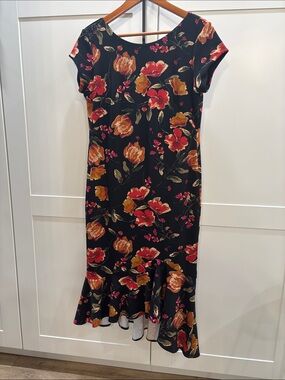 Brian Bailey Black Floral Ruffle-Hem Midi Dress
